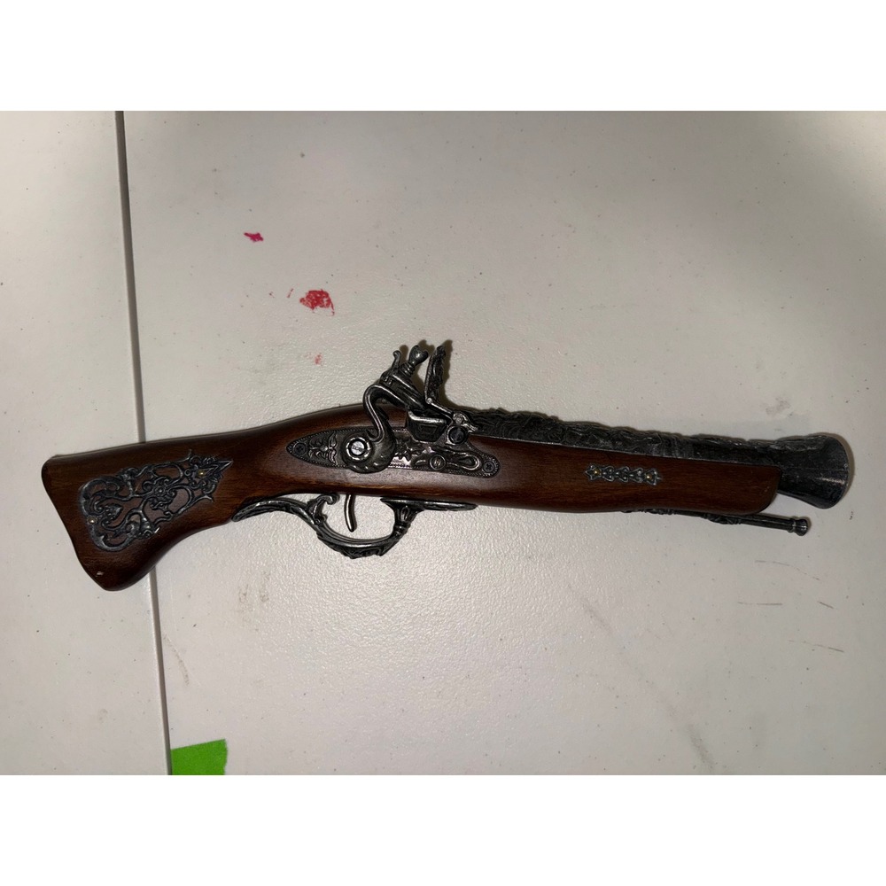 Made in Italy Flintlock Blunderbuss Replica Pistol Brown Silver Ornate Prop